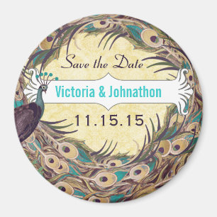 Damast-Pfau-Ei-Aquamarin-Save-the-Date-Magnete Magnet