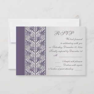 Damast Purpur auf silbernem Hochzeit-Jubiläums-Ant RSVP Karte