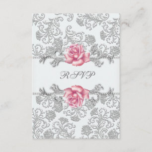 Damast-Rosa-Rosen-Mädchen-Erste-Hl.-Kommunion-RSVP RSVP Karte