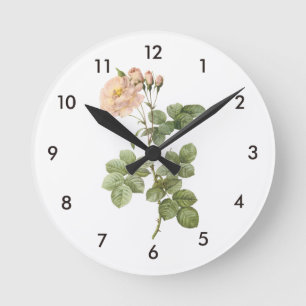 Damast-Rose (Rosa damascena Aurora) durch Redouté Runde Wanduhr