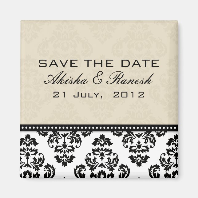 Damast Save the Date, der Mitteilung Wedding ist Magnet (Vorne)