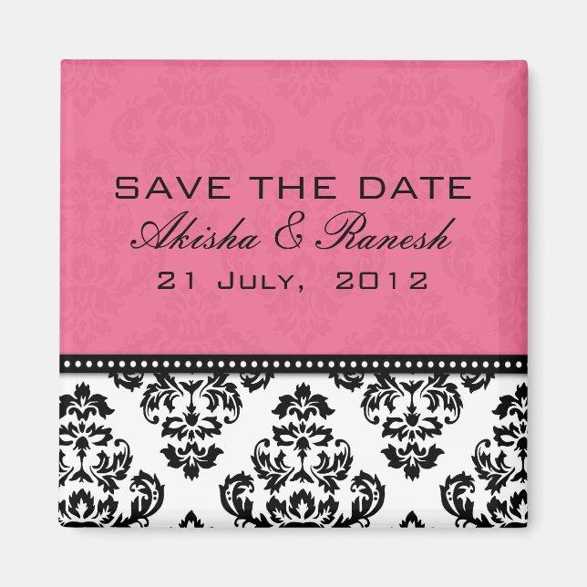 Damast Save the Date, der Mitteilung Wedding ist Magnet (Vorne)