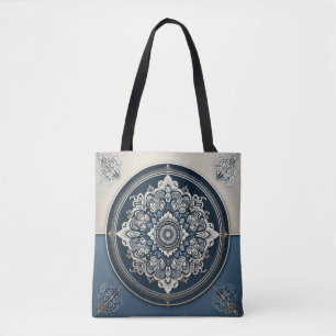 Damast Stil Blau Beige Einkaufstasche Tasche