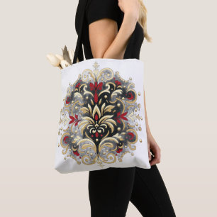Damast-Stil in Rot, Gold und Schwarz Tasche