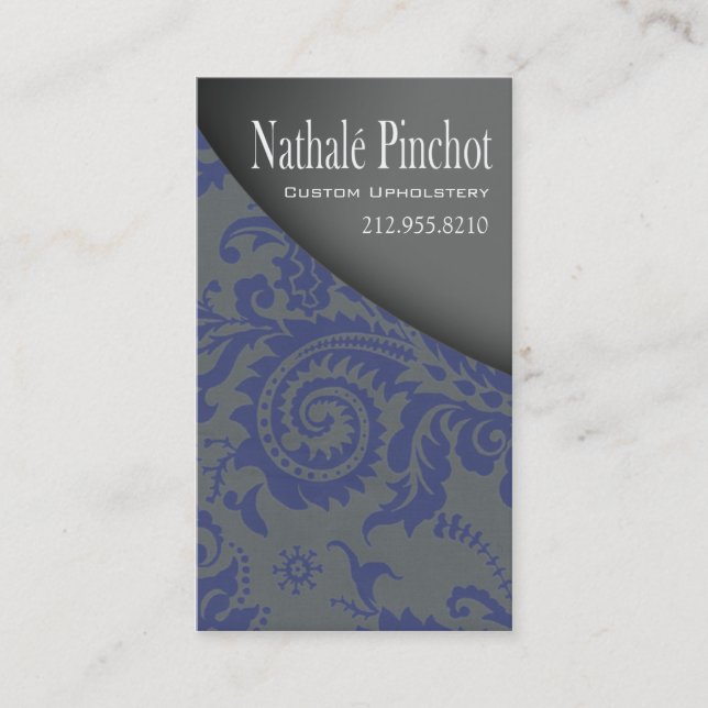 Damast-Sturzflug - Upholsterer, Möbel-Designer Visitenkarte (Vorderseite)