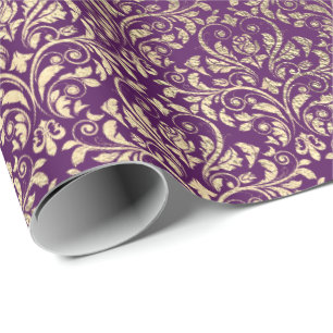 Damast-Veilchen-lila Trauben-Pflaumen-Gold Geschenkpapier