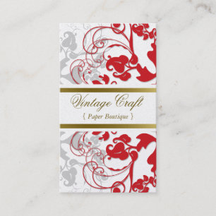 Damast-Vintage Blumen blühen Chic-rotes elegantes Visitenkarte