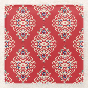 Damast-Vintage: Nahtloses Muster mit florierendem  Glasuntersetzer