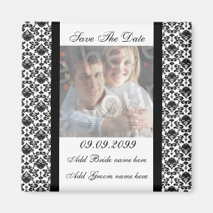 Damast-Weiß-Save the Date Foto-Magnet Magnet