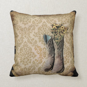Damast-Wildblume Westernland-Cowboystiefel Kissen