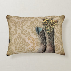 Damast-Wildblume Westernland-Cowboystiefel Zierkissen