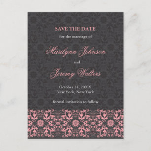 Damast Wirbel Spitze Kohle Save The Date Postkarte
