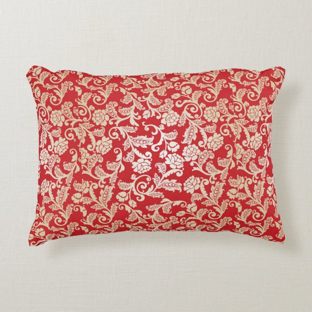 Damastblumenhintergrundmuster Zierkissen (Vorderseite)