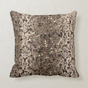 Damastkönigliches Sepia-Goldschwarz-beige Kissen