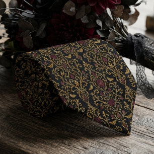 Damastmuster gotische Rose schwarz gold Krawatte