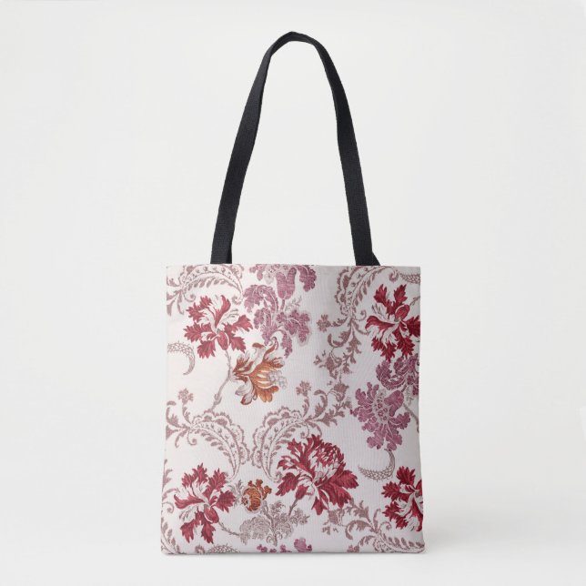 Damastmuster mit Blume und Vintagem Wandteppich Tasche (Vorderseite)
