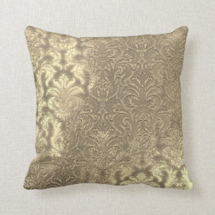Damastsepia-Goldmetallischer Samt-Effekt Kissen