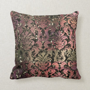 Damastsepia-Pastellrosa-Grün-metallischer Glitzer Kissen