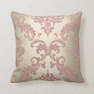 Damastsepia-Rosa erröten PastellRosen-Hütten-Sam Kissen