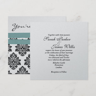 Damasz Silber & Türkis metallische Hochzeitseinlad Einladung