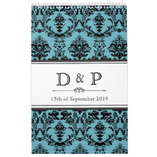 Damaszener Hochzeitsmonogramm-Signatur-Foto-Gästeb Kalender