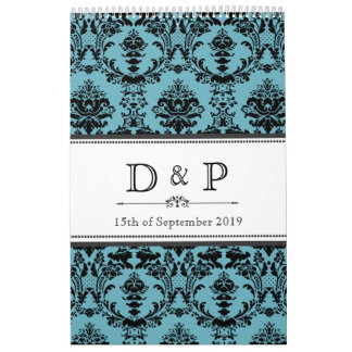 Damaszener Hochzeitsmonogramm-Signatur-Foto-Gästeb Kalender