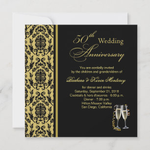 Damaszener Schwarz auf Gold 50. Hochzeitstag Einladung