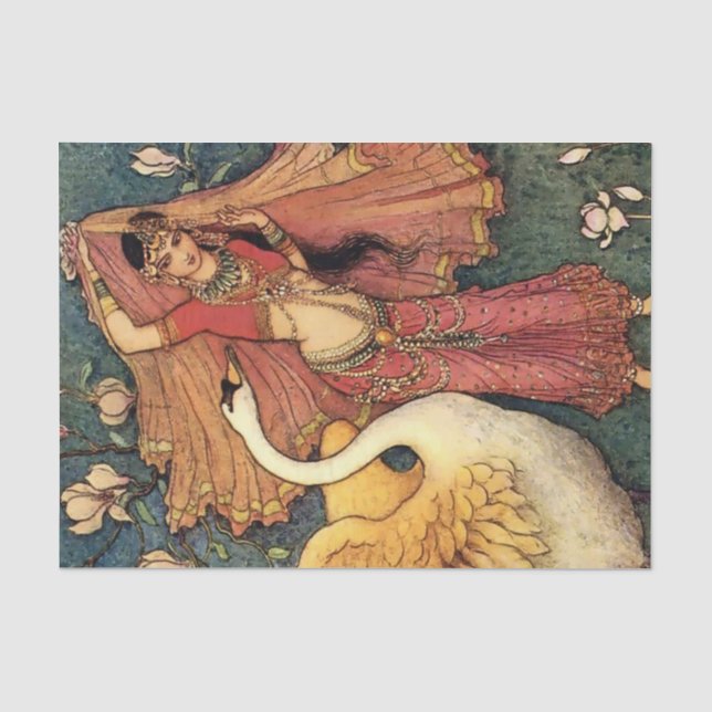 "Damayanti and the Swan" von Warwick Goble Seidenpapier (Vorderseite)