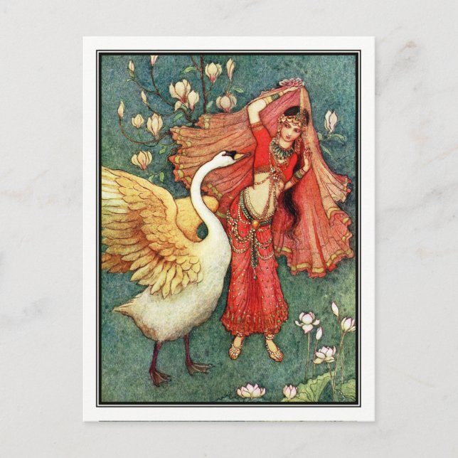 Damayanti und der Schwan von Warwick Goble Postkarte (Vorderseite)