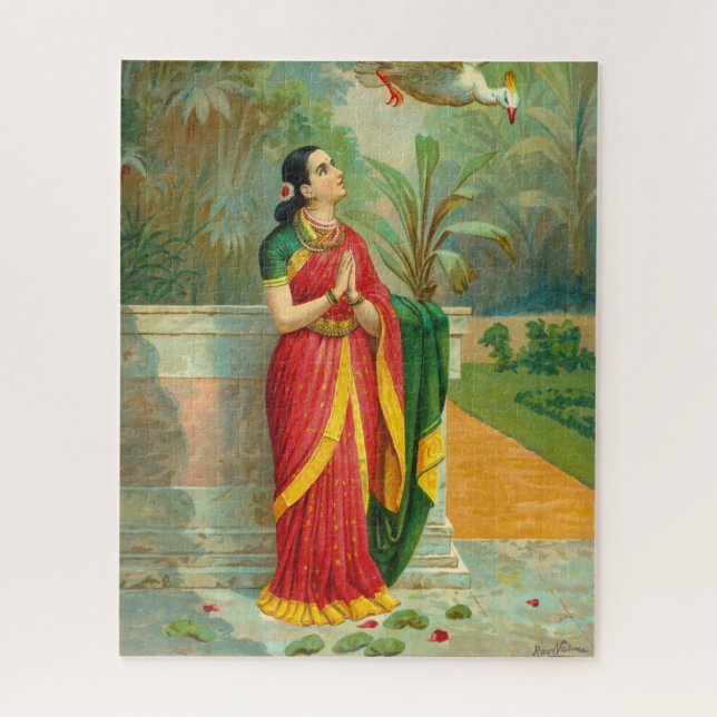 Damayanti und die Swan von Raja Ravi Varma (Vertikal)