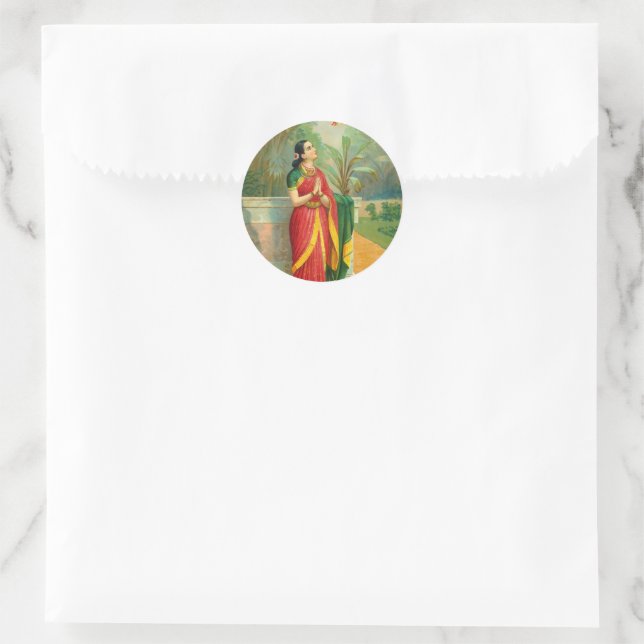 Damayanti und die Swan von Raja Ravi Varma Runder Aufkleber (Tasche)