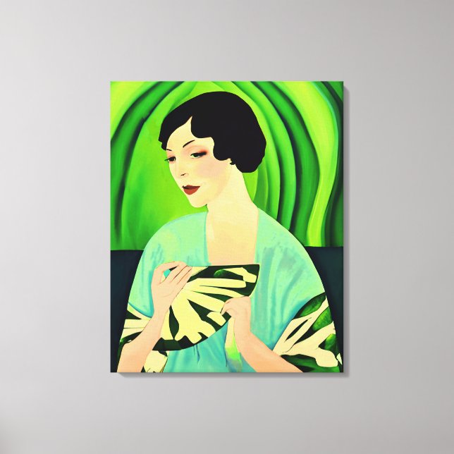 Dame Art déco avec ventilateur en Jade Green (Recto)