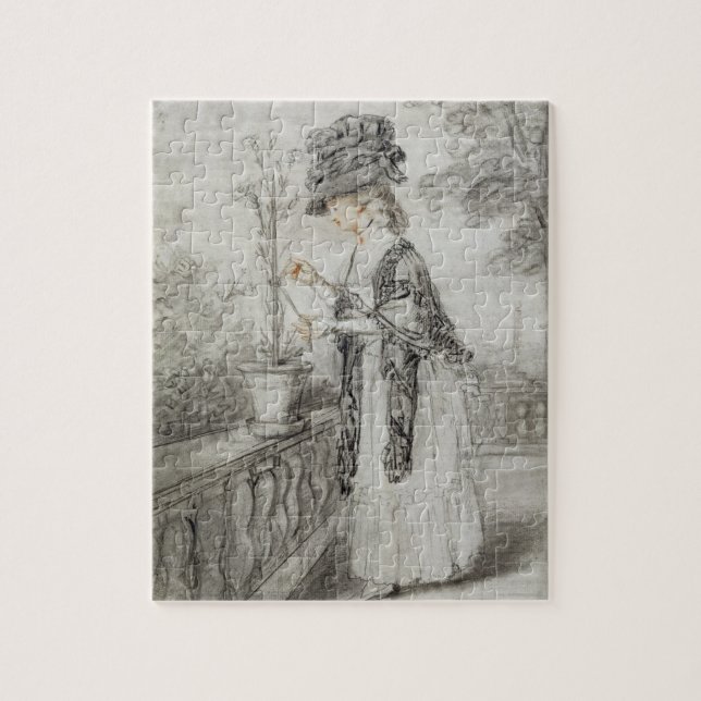 Dame auf einer Terrasse, die eine (Vertikal)