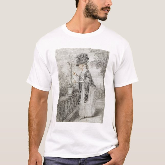 Dame auf einer Terrasse, die eine T-Shirt (Vorderseite)