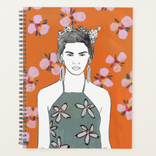 Dame aux fleurs roses - Orange