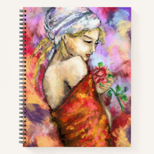Dame avec Carnet Rose Peinture féminine moderne