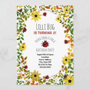 Dame Bugs + Wildblumen-Mädchen-Geburtstag laden Einladung