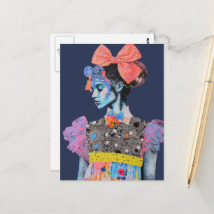 Dame Bunter Collage Eine große Schleife in ihren H Postkarte