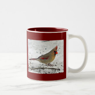 Dame Cardinal in der Schnee-Tasse Zweifarbige Tasse
