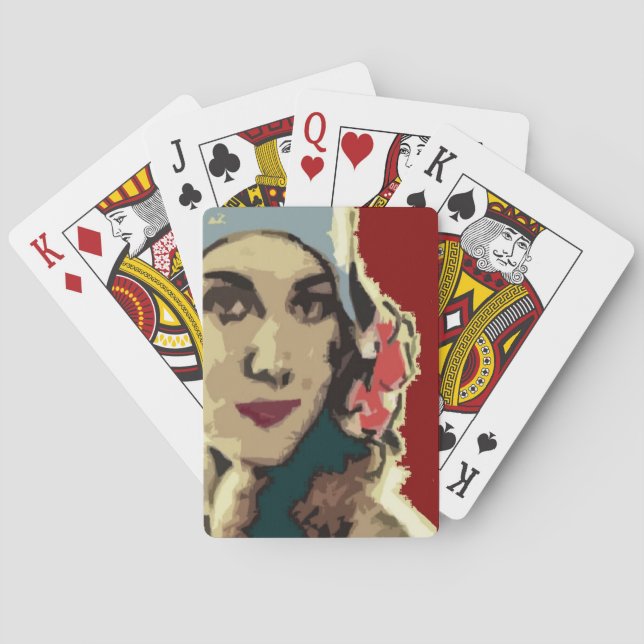 Dame der 1920er Jahre mit blauem Hut Pop Art Spielkarten (Rückseite)