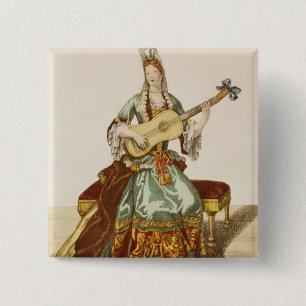 Dame der Qualität die Gitarre, Modegeck spielend, Button