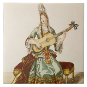 Dame der Qualität die Gitarre, Modegeck spielend, Fliese