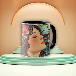 Dame des Hibiscus Jugendstil Tasse