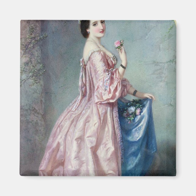 Dame, die Blume in ihrem Petticoat hält Magnet (Vorne)