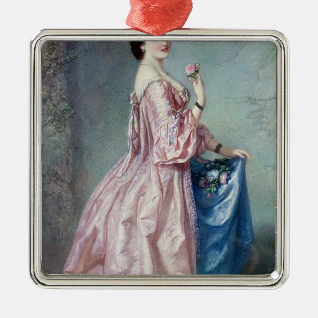Dame, die Blumen in ihrem Petticoat hält Silbernes Ornament (Vorne)