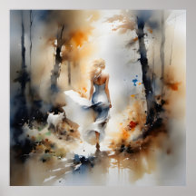 Dame, die durch einen Wald geht