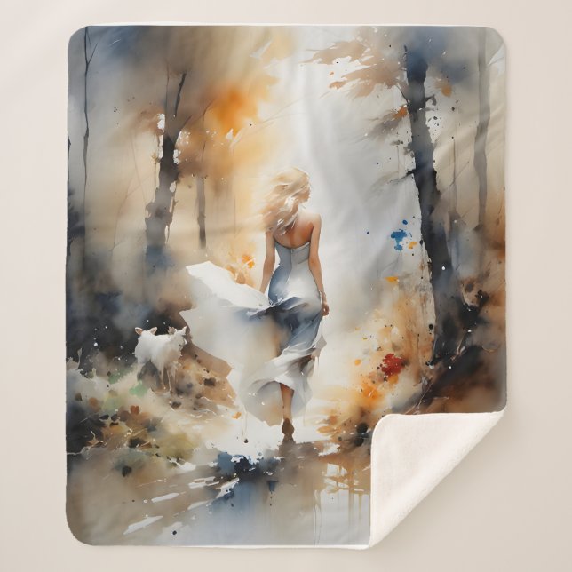 Dame, die durch einen Wald geht Sherpadecke (Vorderseite)