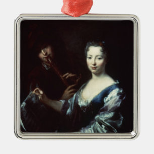 Dame, die ein spinet spielen und ein Flautist Silbernes Ornament