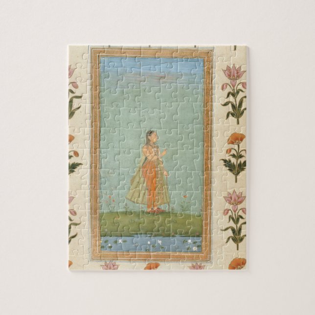 Dame, die eine Blume, einen Lilienteich (Vertikal)