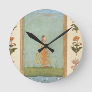 Dame, die eine Blume, einen Lilienteich Runde Wanduhr